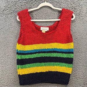 Vtg Argenti Tank Top Sz 12 Striped Bold Sleeveless Knit Academia Playful Summer